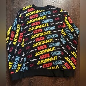 Vintage Jagrnaut Mens XL Black Multicolor Crewneck Sweater Hip Hop Legends Print